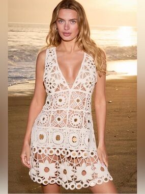 NWT Crochet Swim Cover-Up Dress in Cream